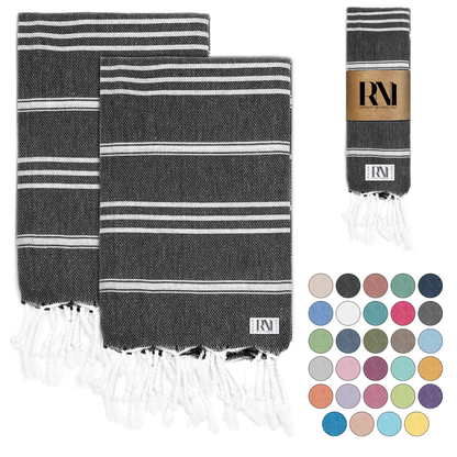 Istanbul Classic Turkish Hand Towel Set of 2 for Kitchen, Bath, Beach, Gym, and Yoga 17"x30"