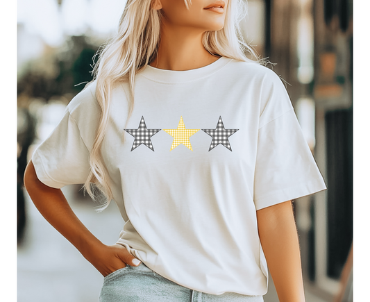 Customizable: Gold and Black Gingham Tri-Star Tee