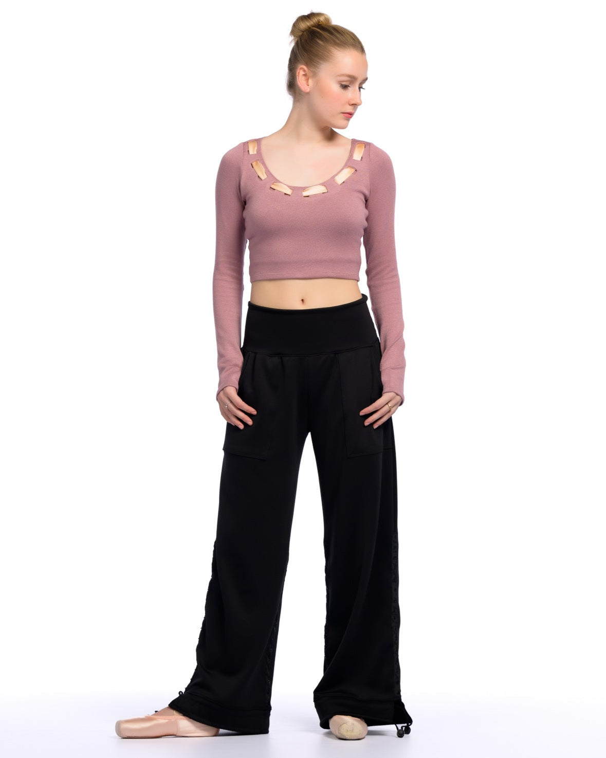 Black Adjustable Wide Leg Jogger Dance Pants