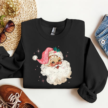 Retro Santa Sweatshirt, Vintage Classic Christmas, Pink Star