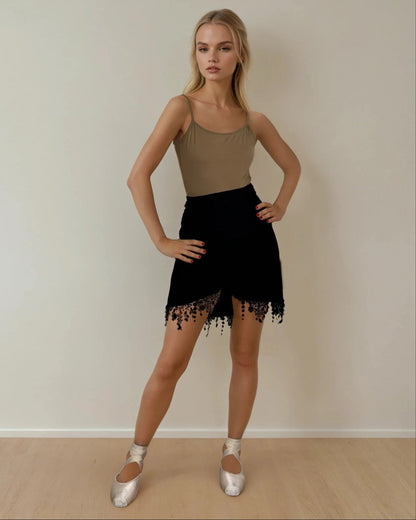 Sweater Knit Ballet Wrap Cover-Up - Black with Fringe