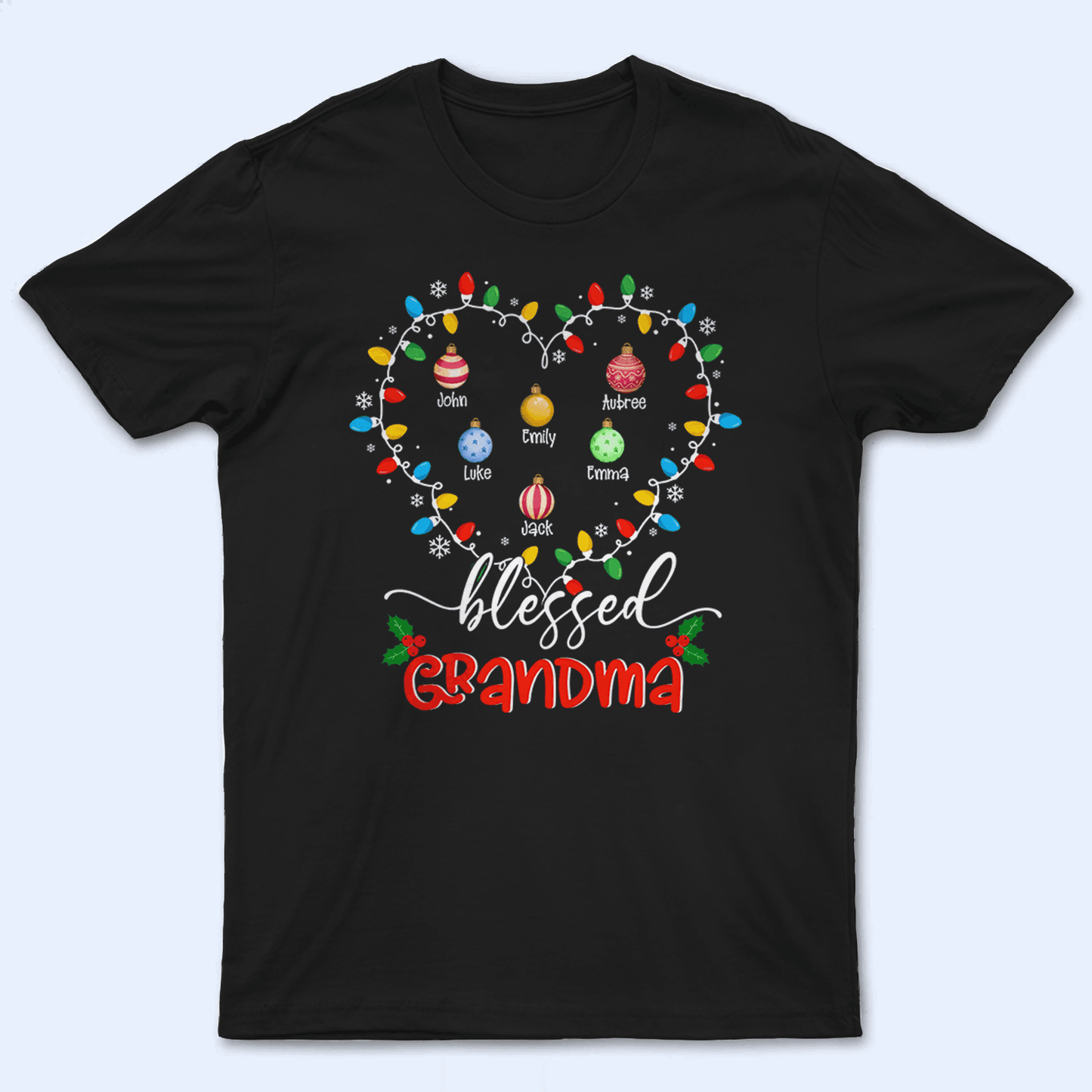 Up to 16 Kids - Blessed Grandma Christmas Lights - Personalized Custom T Shirt - Christmas, Loving, Funny Gift for Grandma/Grandparent