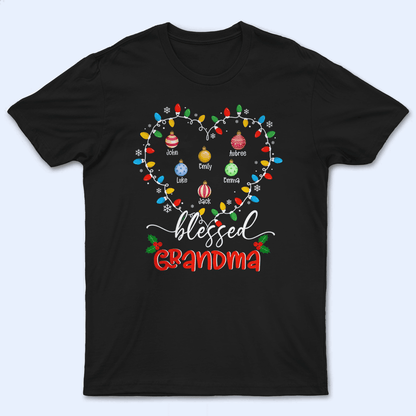 Up to 16 Kids - Blessed Grandma Christmas Lights - Personalized Custom T Shirt - Christmas, Loving, Funny Gift for Grandma/Grandparent