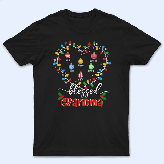 Up to 16 Kids - Blessed Grandma Christmas Lights - Personalized Custom T Shirt - Christmas, Loving, Funny Gift for Grandma/Grandparent