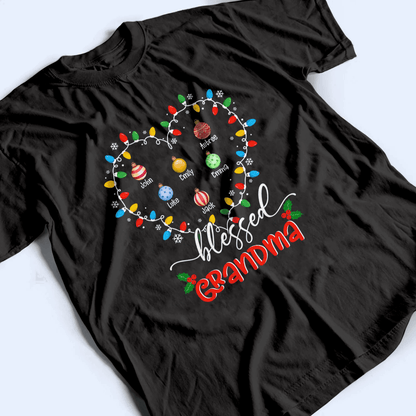 Up to 16 Kids - Blessed Grandma Christmas Lights - Personalized Custom T Shirt - Christmas, Loving, Funny Gift for Grandma/Grandparent