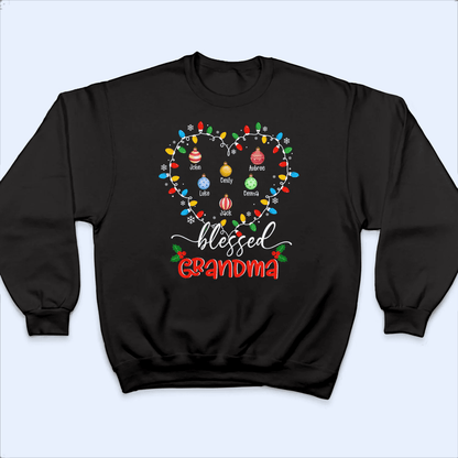 Up to 16 Kids - Blessed Grandma Christmas Lights - Personalized Custom T Shirt - Christmas, Loving, Funny Gift for Grandma/Grandparent