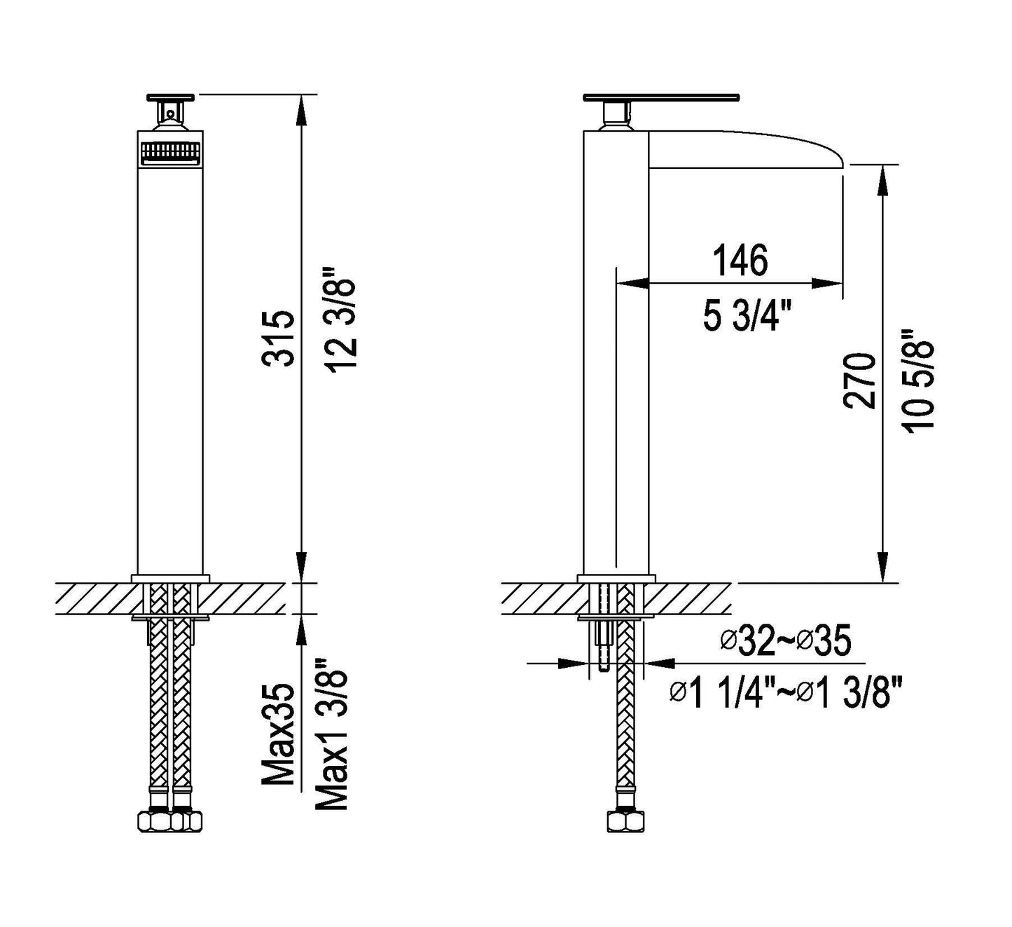ALFI brand AB1597 Single Hole Tall Waterfall Bathroom Faucet