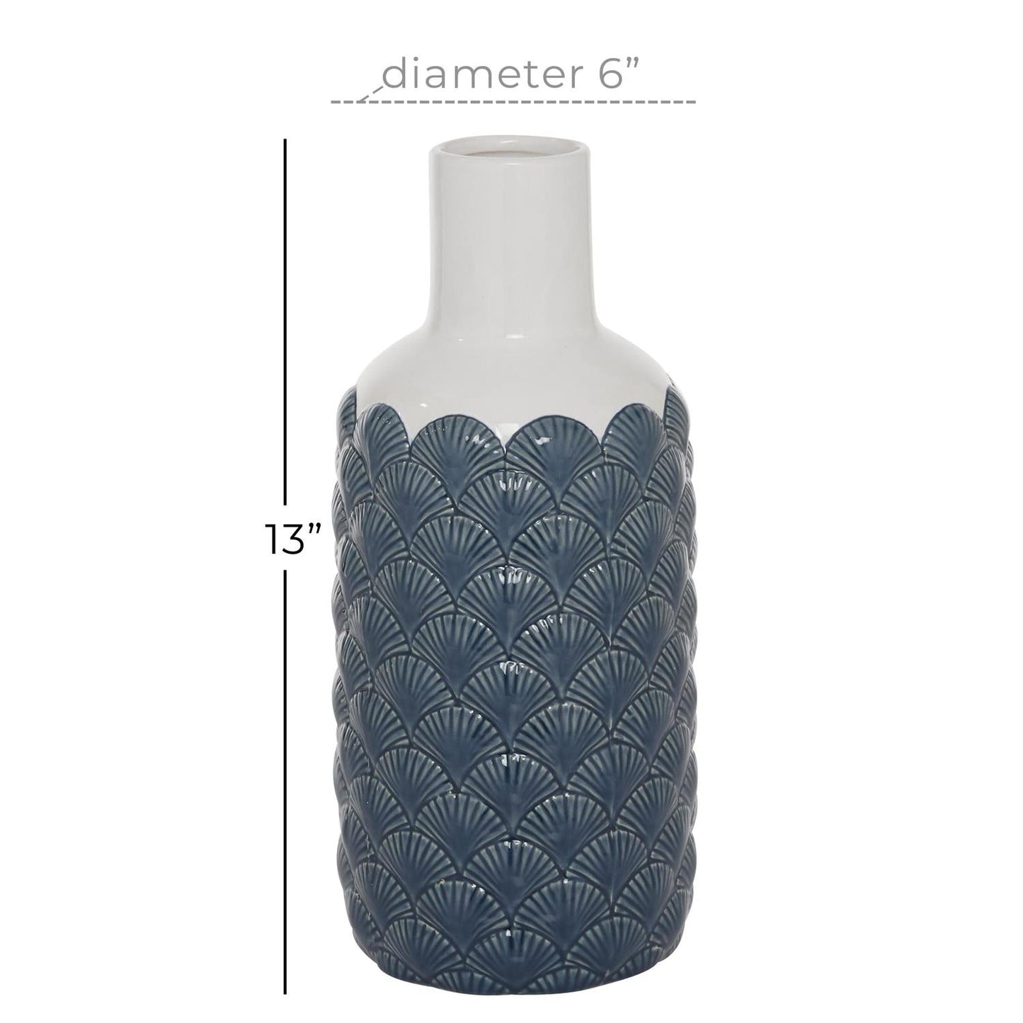 Blue Ceramic Decorative Vase with Shell Designs
