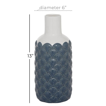 Blue Ceramic Decorative Vase with Shell Designs
