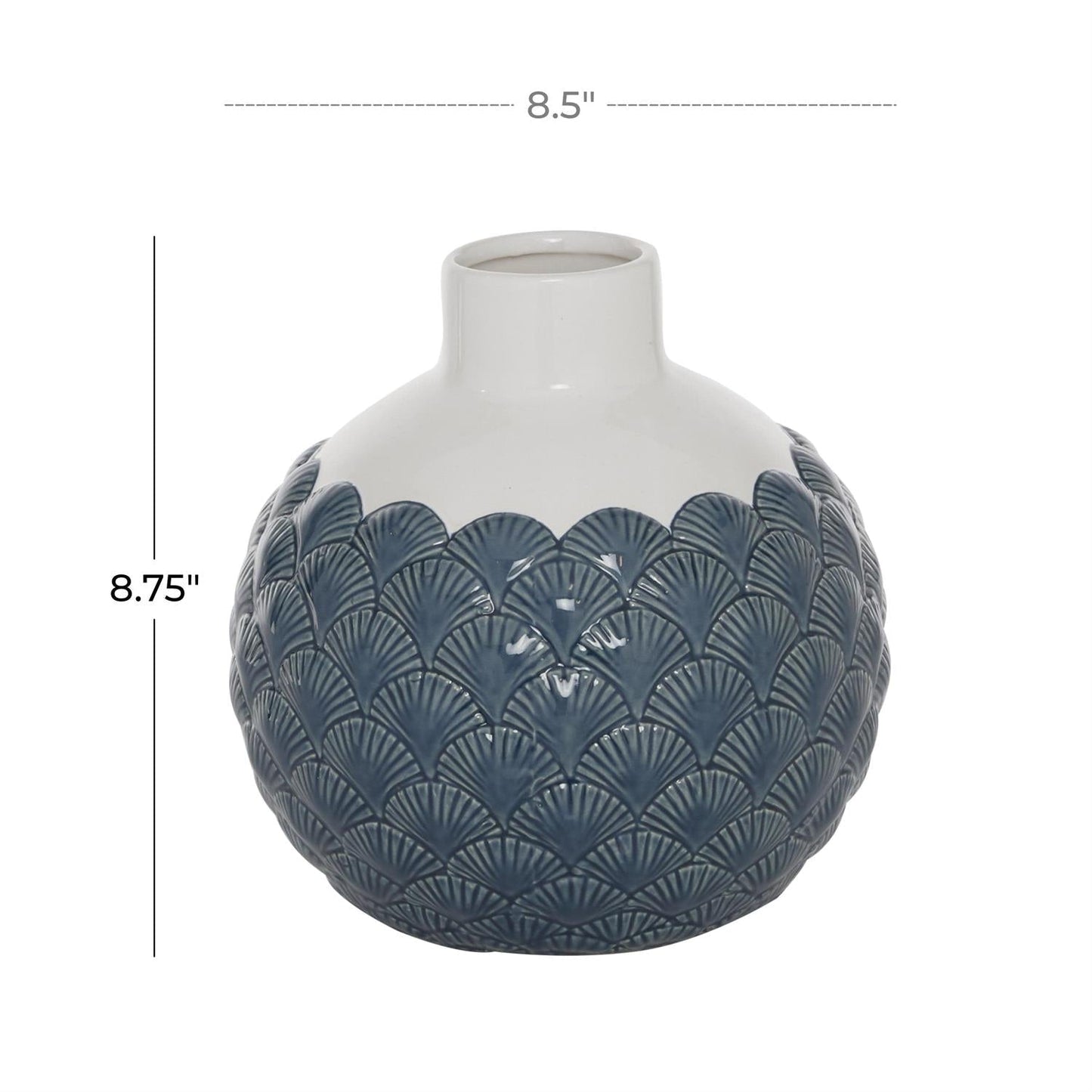 Blue Ceramic Decorative Vase with Shell Designs