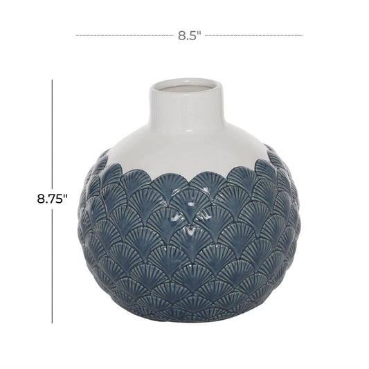 Blue Ceramic Decorative Vase with Shell Designs