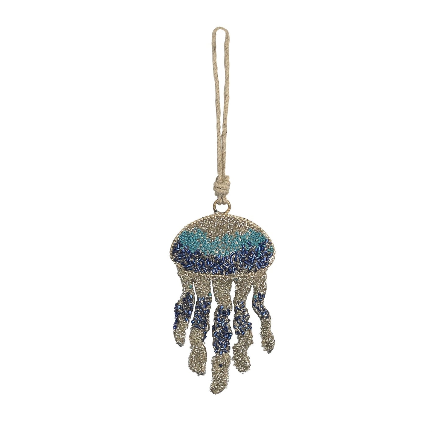 Blue Glass Beaded Jelly Fish Christmas Tree Ornament