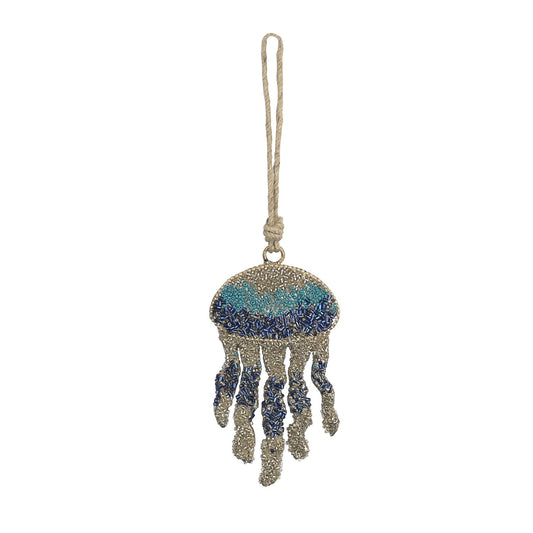 Blue Glass Beaded Jelly Fish Christmas Tree Ornament