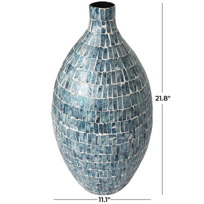 Blue Mother of Pearl Shell Handmade Mosaic Inspired Decorative Vase
