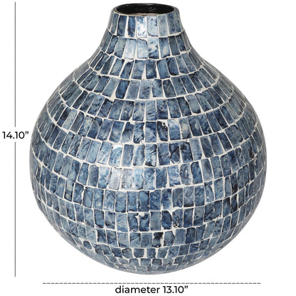 Blue Mother of Pearl Shell Handmade Mosaic Inspired Decorative Vase
