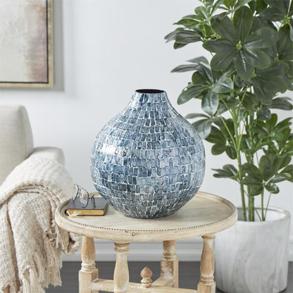 Blue Mother of Pearl Shell Handmade Mosaic Inspired Decorative Vase