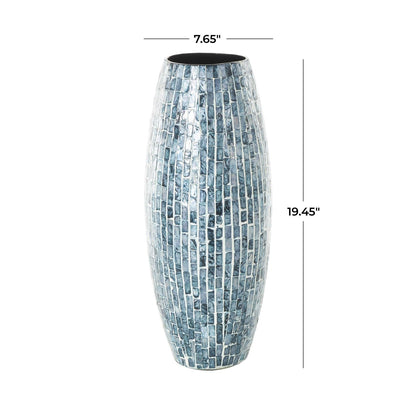 Blue Mother of Pearl Shell Handmade Mosaic Inspired Decorative Vase