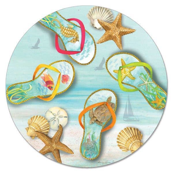 Blue Sea Flip Flops Glass Lazy Susan Turntable 13" Round