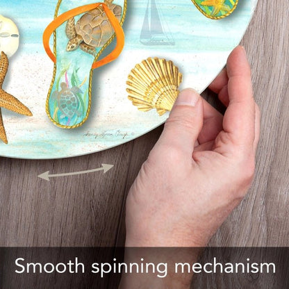 Blue Sea Flip Flops Glass Lazy Susan Turntable 13" Round