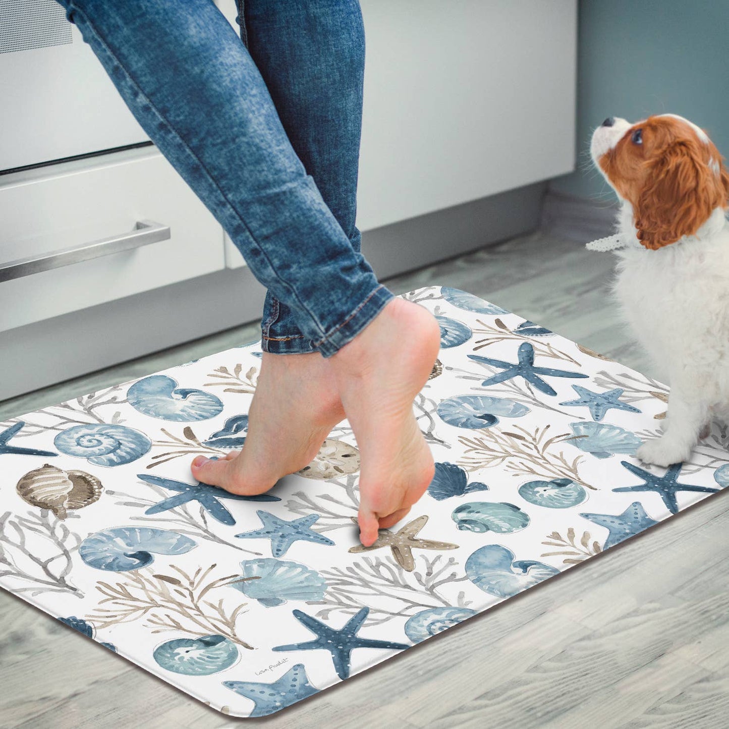 Blue Shells Decorative Kitchen Floor Mat – 30" x 20" Comfort Mat