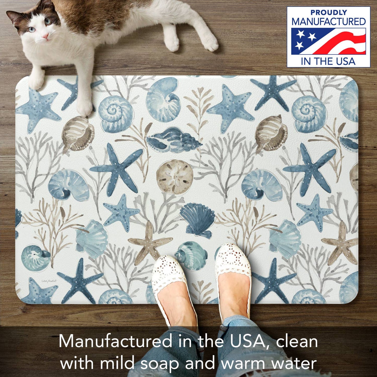 Blue Shells Decorative Kitchen Floor Mat – 30" x 20" Comfort Mat