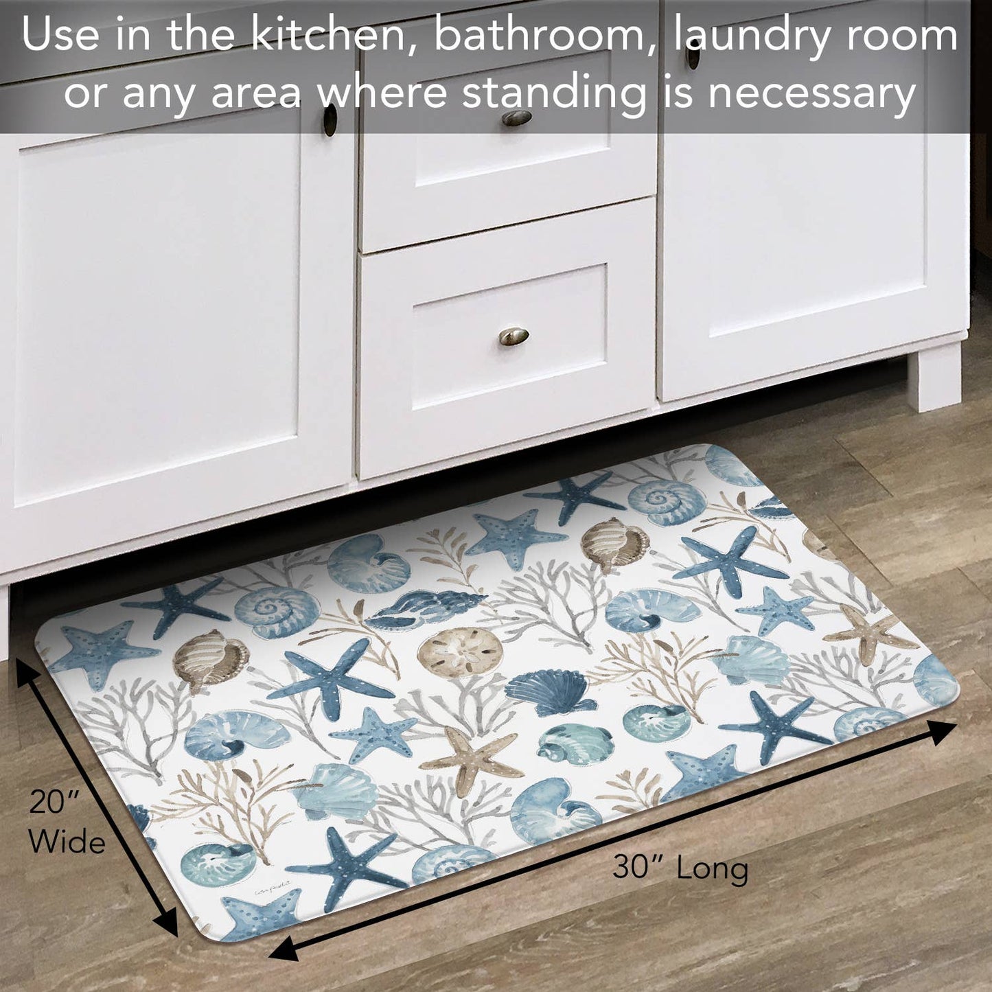Blue Shells Decorative Kitchen Floor Mat – 30" x 20" Comfort Mat