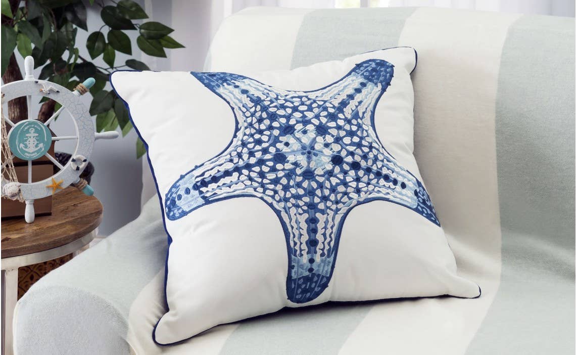 Blue Starfish Indoor/Outdoor Throw Pillow