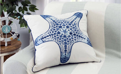 Blue Starfish Indoor/Outdoor Throw Pillow