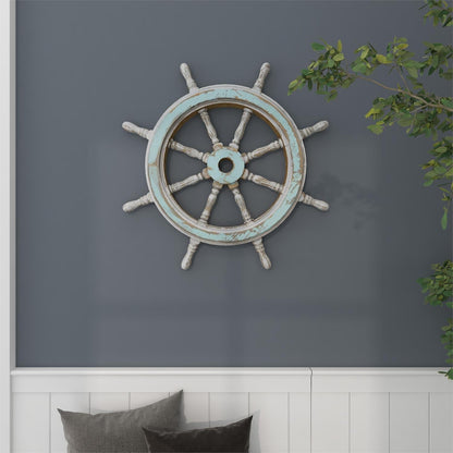 Blue Wood Distressed Ship Wheel Wall Decor