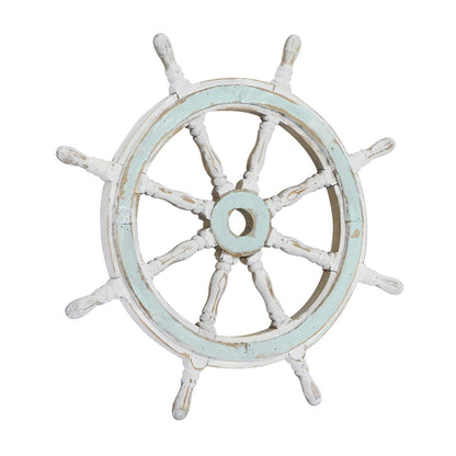 Blue Wood Distressed Ship Wheel Wall Decor