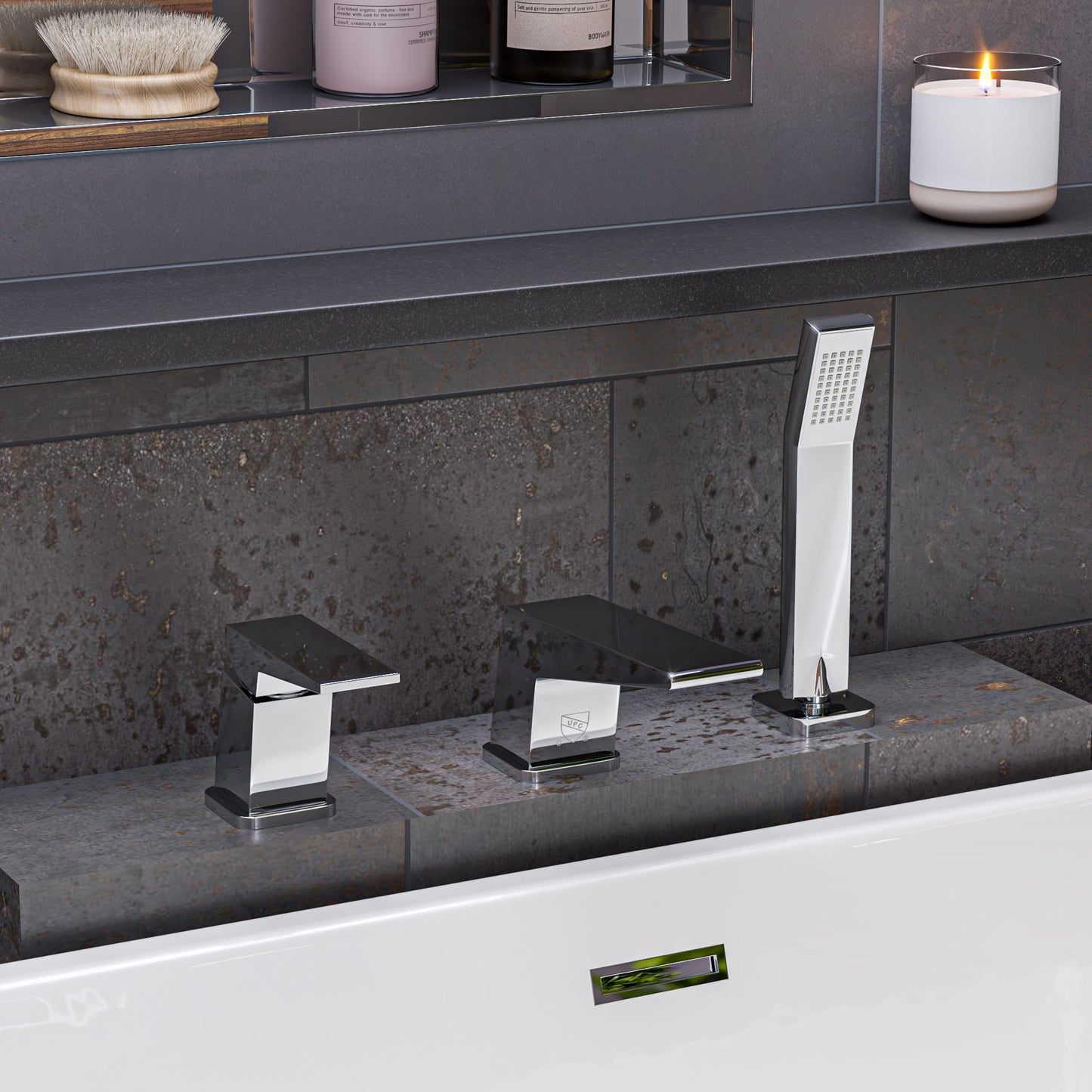 ALFI brand AB2464 Deck Mounted 3 Hole Tub Filler & Shower Head