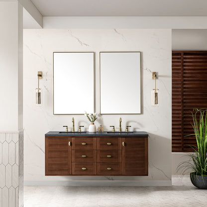 Amberly 60" Double Vanity Cabinet, Mid-Century Walnut