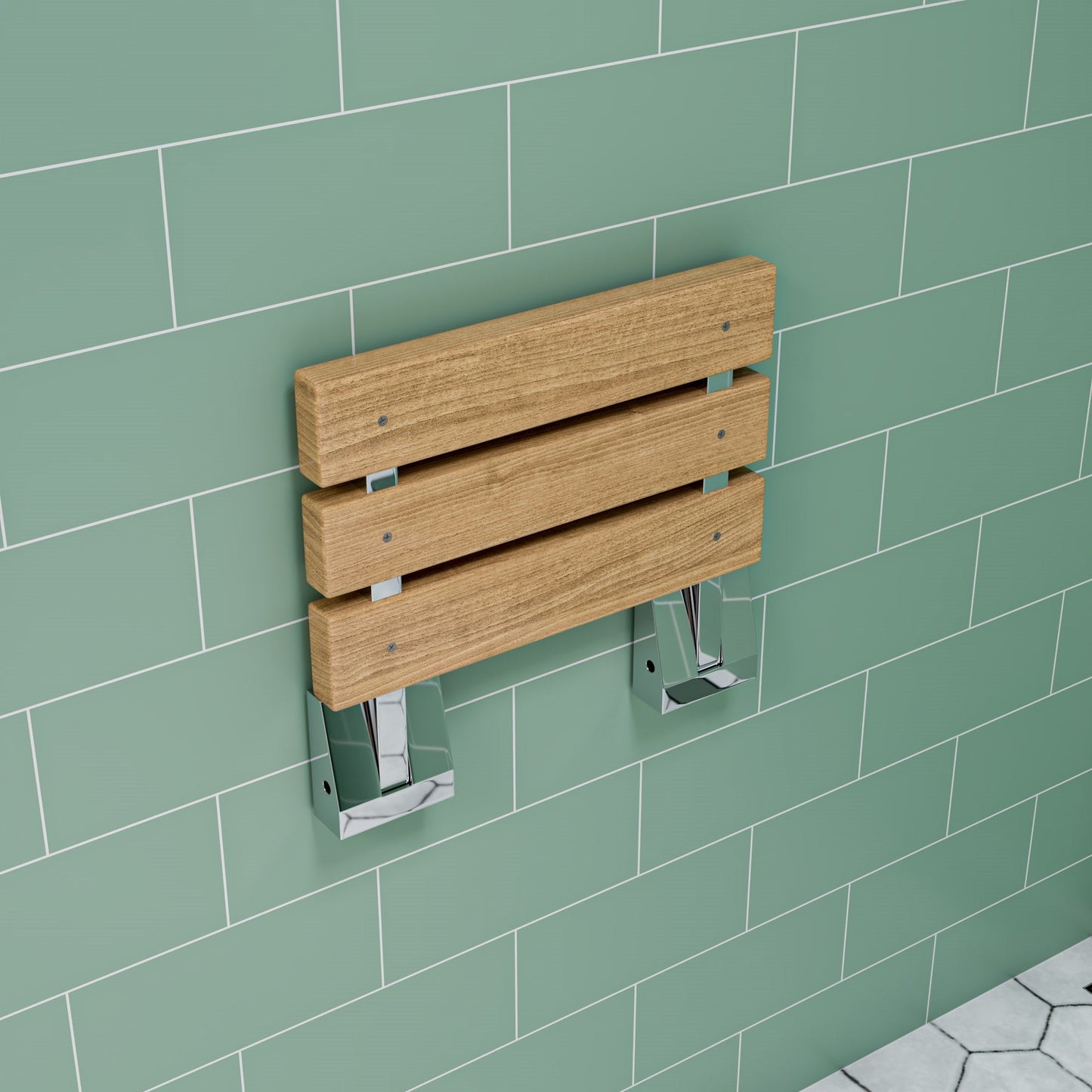 ALFI brand ABS16S 16" Wide Foldable Teak Shower Seat with Square Hardware