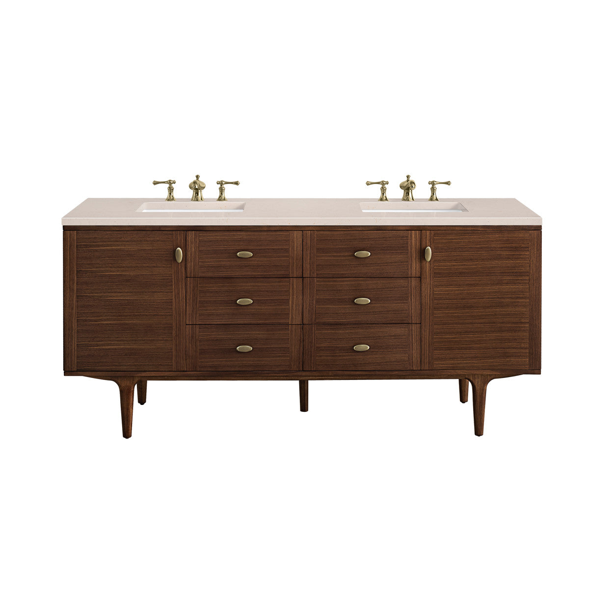 Amberly 72" Double Vanity Cabinet, Mid-Century Walnut