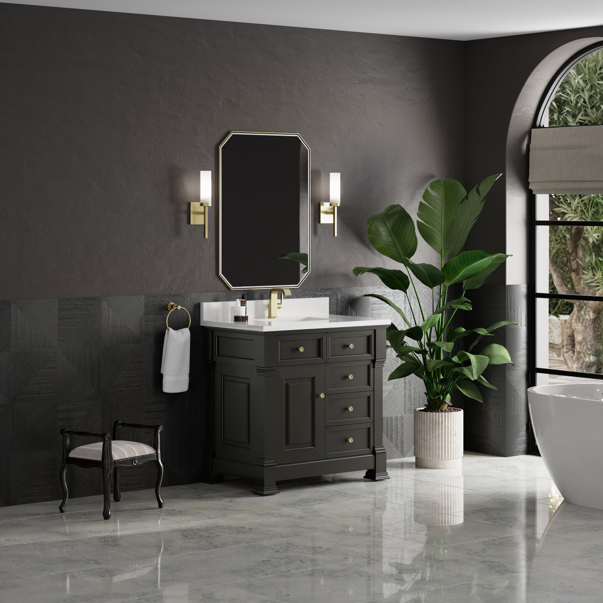 James Martin 547-V36 Brookfield 36” Single Vanity – Black Onyx / Honey Oak / Pearl Charcoal