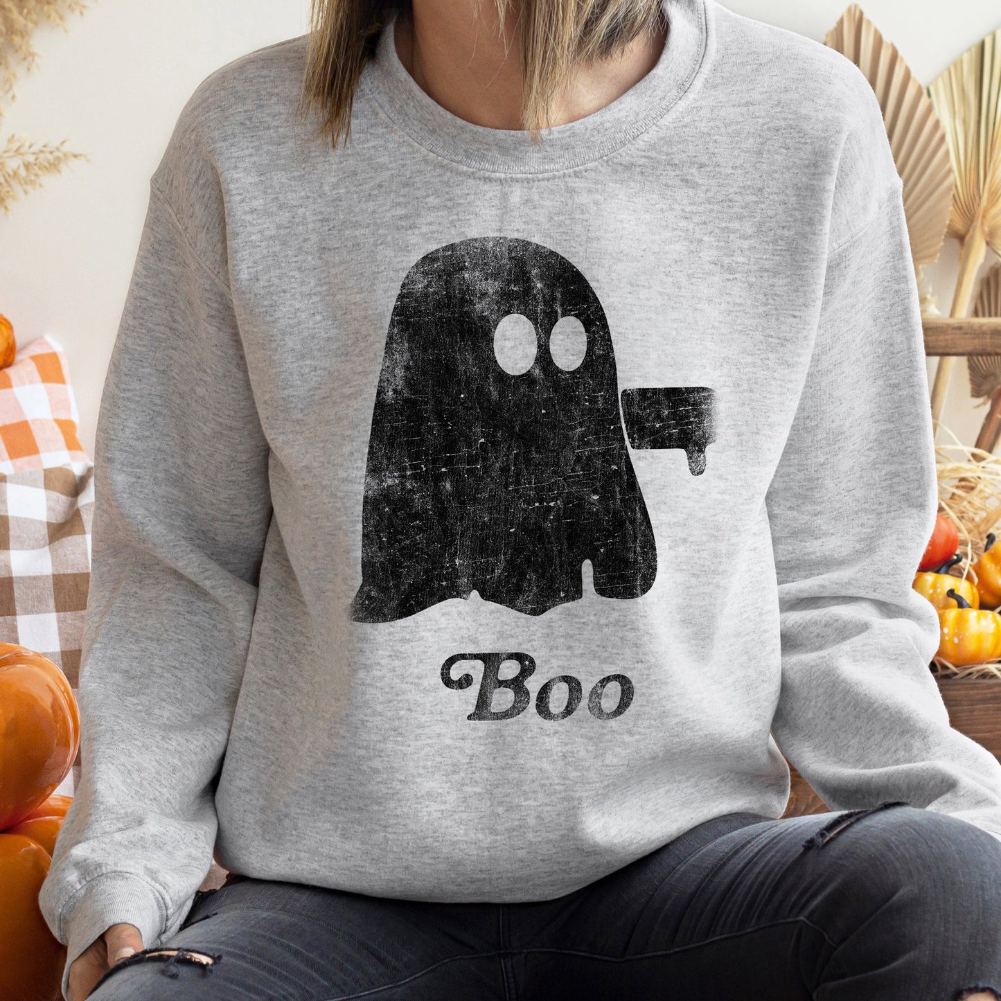 Boo Vintage Ghost Halloween Sweatshirt