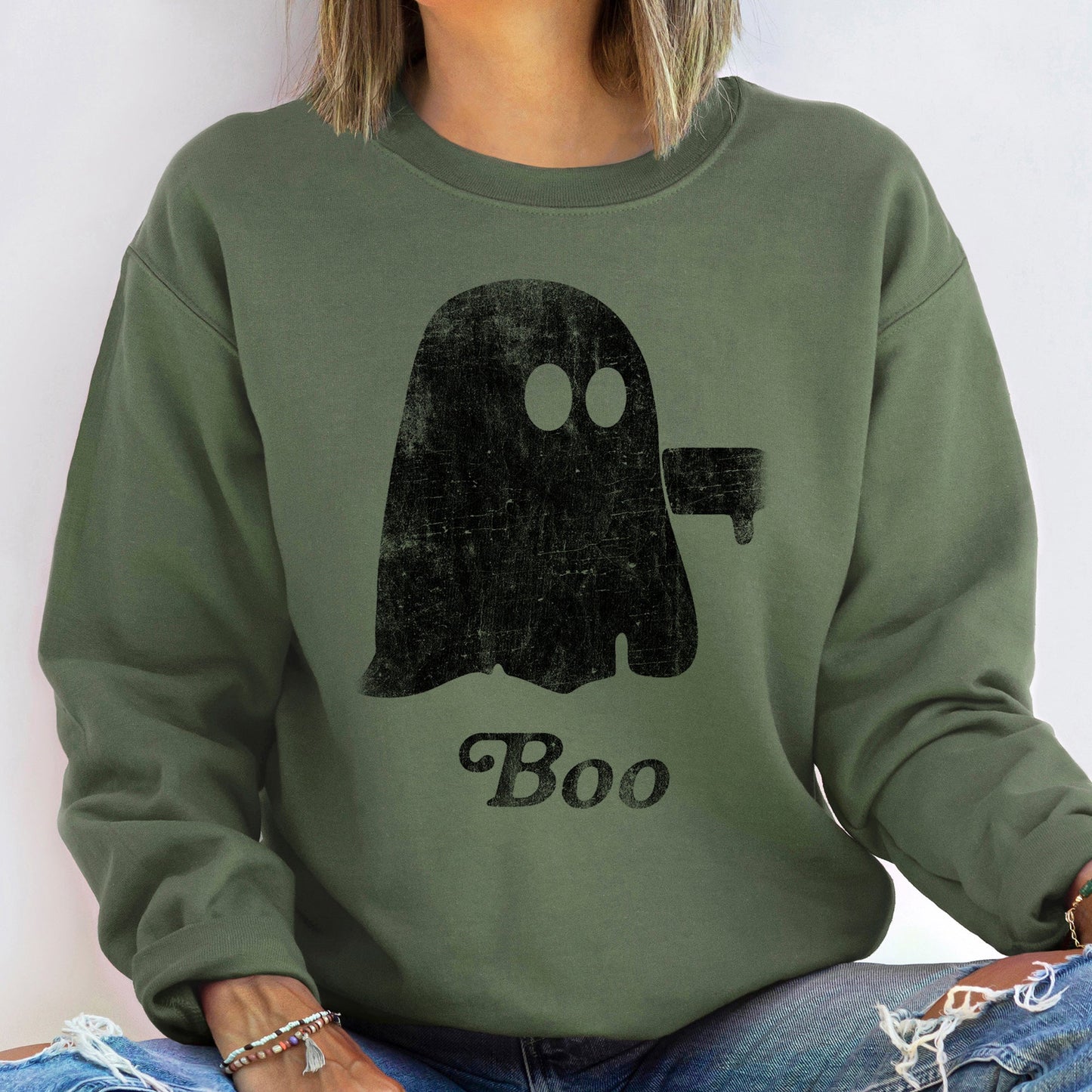 Boo Vintage Ghost Halloween Sweatshirt