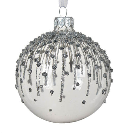 Enamel Ice Glass Ornament Set - 80mm - Silver and White