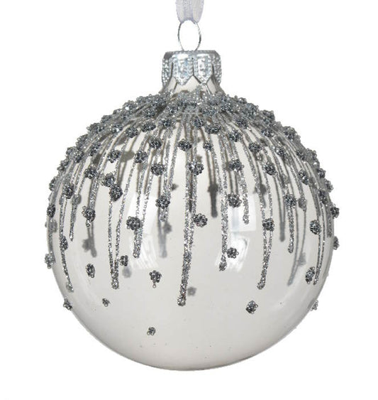 Enamel Ice Glass Ornament Set - 80mm - Silver and White
