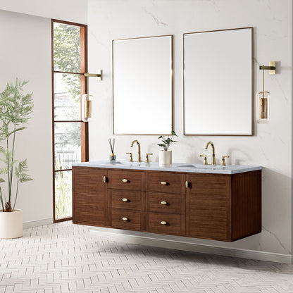 Amberly 72" Double Vanity Cabinet, Mid-Century Walnut