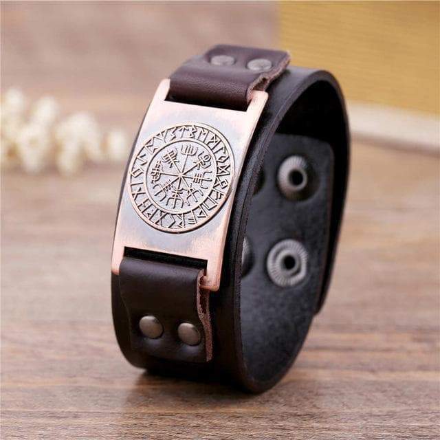 Vikings Leather Vegvisir Bracelet