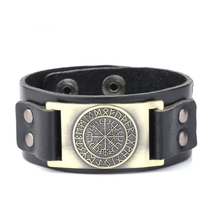 Vikings Leather Vegvisir Bracelet