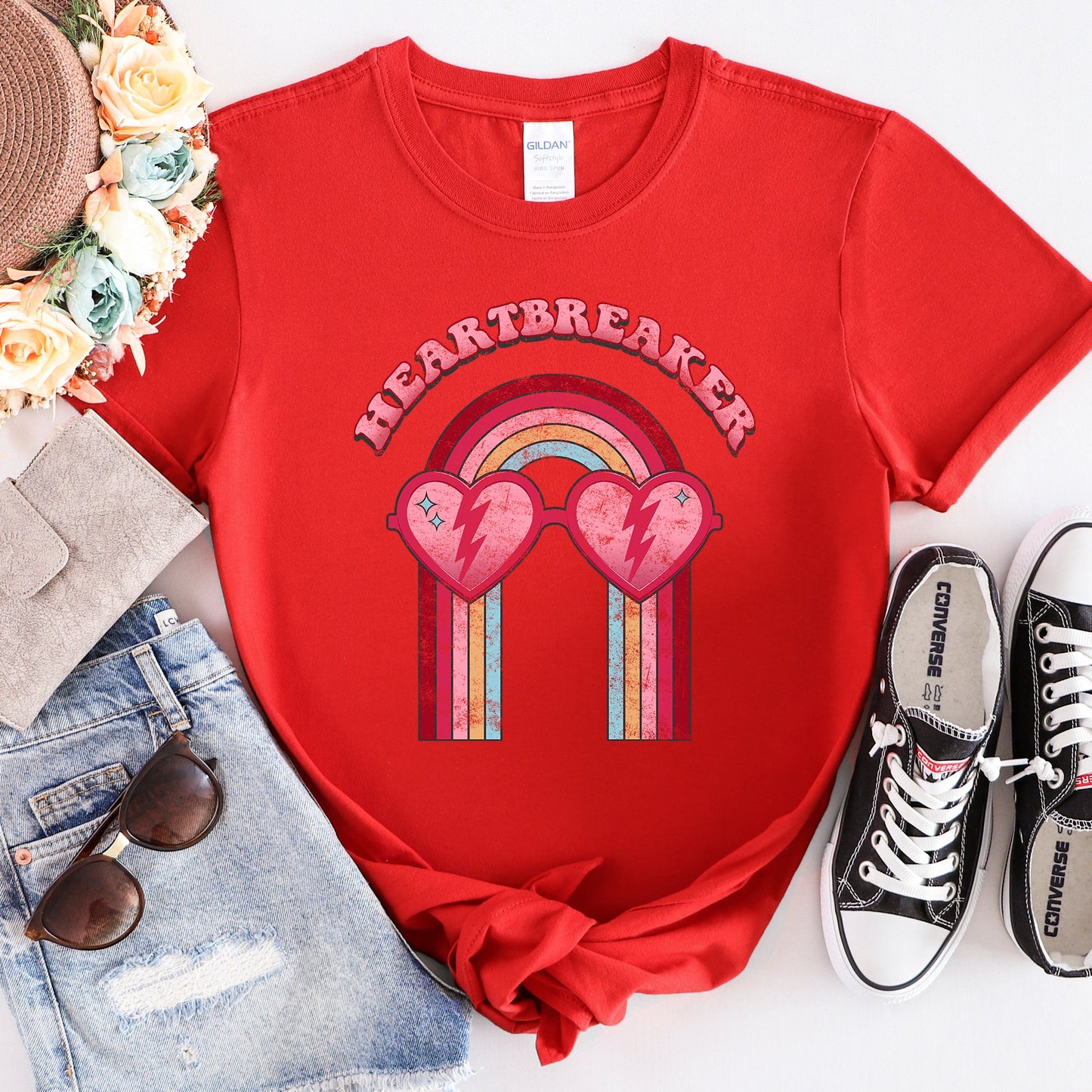 Heart Breaker, Love, Sunglasses, Retro, Super Soft Tshirt, Valentine's Day
