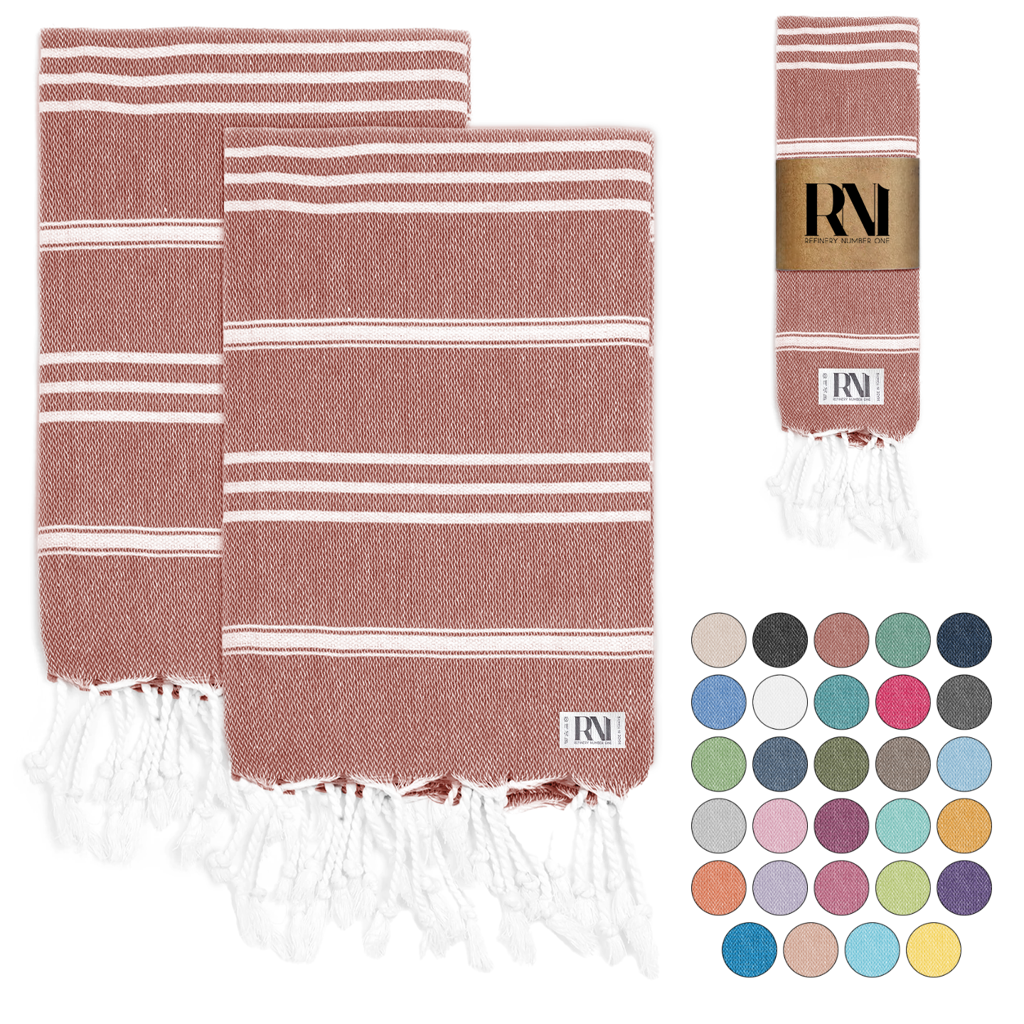 Istanbul Classic Turkish Hand Towel Set of 2 for Kitchen, Bath, Beach, Gym, and Yoga 17"x30"