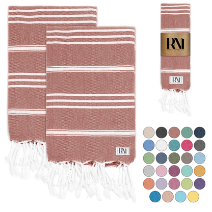 Istanbul Classic Turkish Hand Towel Set of 2 for Kitchen, Bath, Beach, Gym, and Yoga 17"x30"