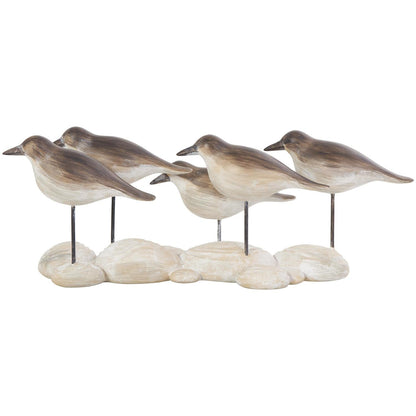 Brown Polystone Bird Decorative Sculpture with Cream Rock-Inspired Base