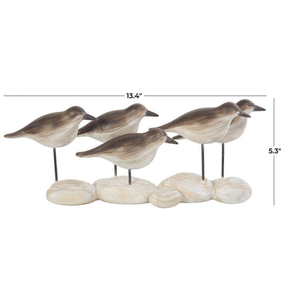 Brown Polystone Bird Decorative Sculpture with Cream Rock-Inspired Base