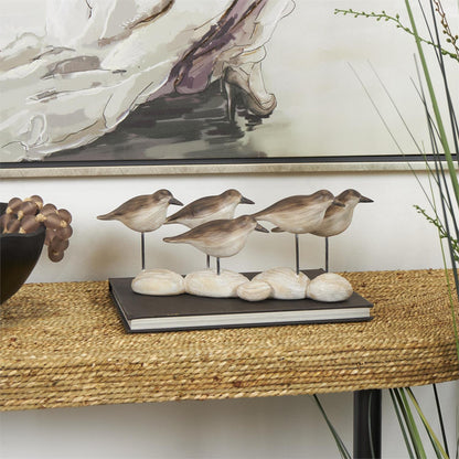 Brown Polystone Bird Decorative Sculpture with Cream Rock-Inspired Base