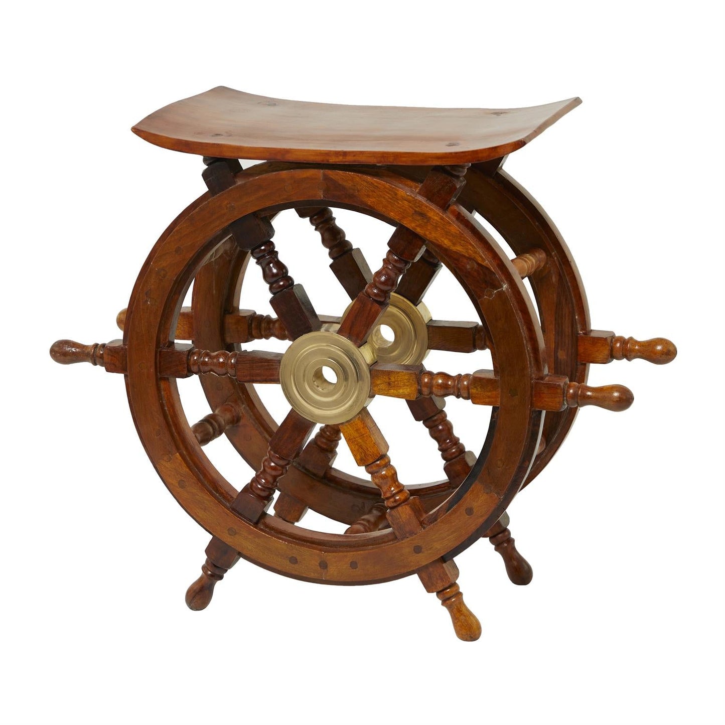 Brown Wood Side End Accent Table with Ship Wheel Sides