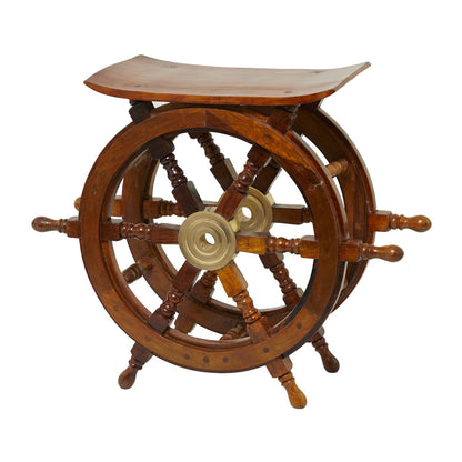 Brown Wood Side End Accent Table with Ship Wheel Sides